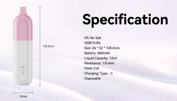 AMV0154 Cylinder Body Round Mouthpiece Rechargeable 5000 - Image 3