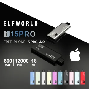 Elfworld i15Pro 12000 Puffs Vape | 18mL E-liquid, 600mAh Rechargeable, Mesh Coil, Type-C Charging, Digital Screen, MTL Vaping, Multiple Nicotine Options