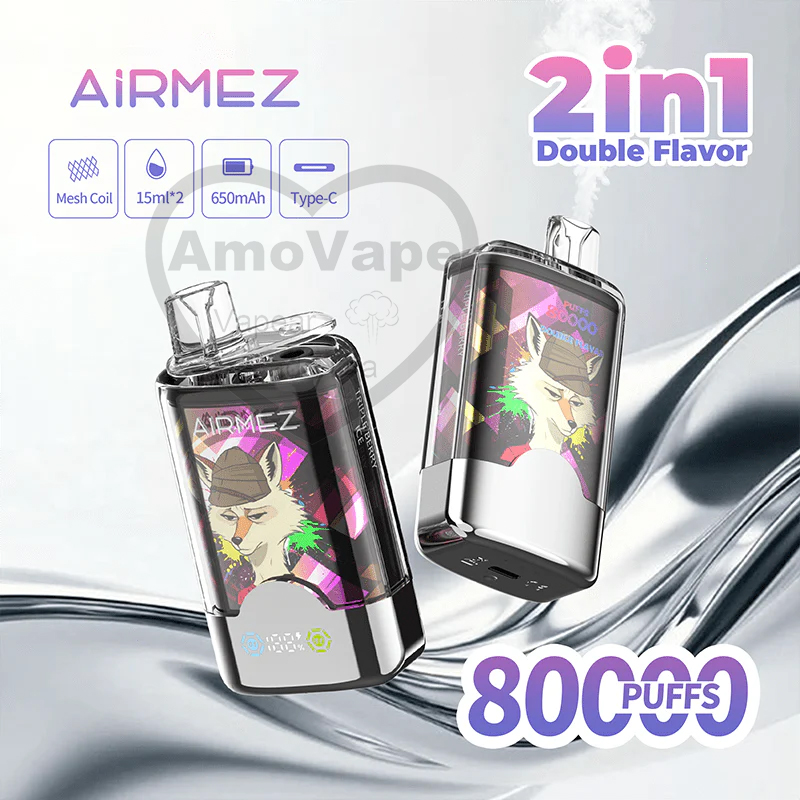 AiRMEZ FOX 2in1 80000 Disposable Vape | 2 Flavors in 1 Device, 80,000 Puffs | 30ml Total E-Liquid, Mesh Coil, 650mAh Battery, Type-C