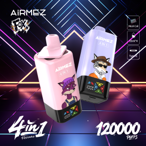 AiRMEZ Fox 4in1 120K Disposable Vape | 4 Flavors in 1 Device, 120,000 Puffs | 60ml Total E-Liquid, Gen II Mesh Coil, Big Screen Display