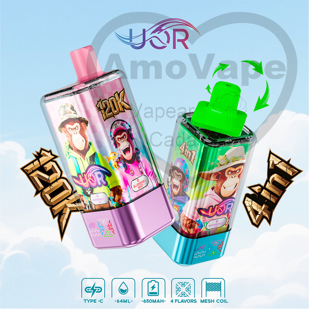 UOR 4in1 120K Disposable Vape | 4 Flavors in 1 Device, 120,000 Puffs | 64ml Total E-Liquid, 4 Mesh Coils, LED Display, 650mAh Battery
