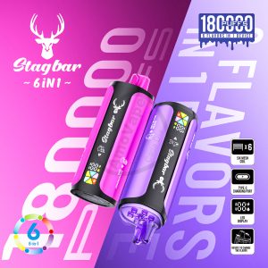 StagBar 6in1 180K Disposable Vape | 180,000 Puffs, 6 Flavors in 1 Device | Rotating Flavor Selector, 6 Mesh Coils (1.1Ω), LED Display, 1000mAh Battery, Type-C