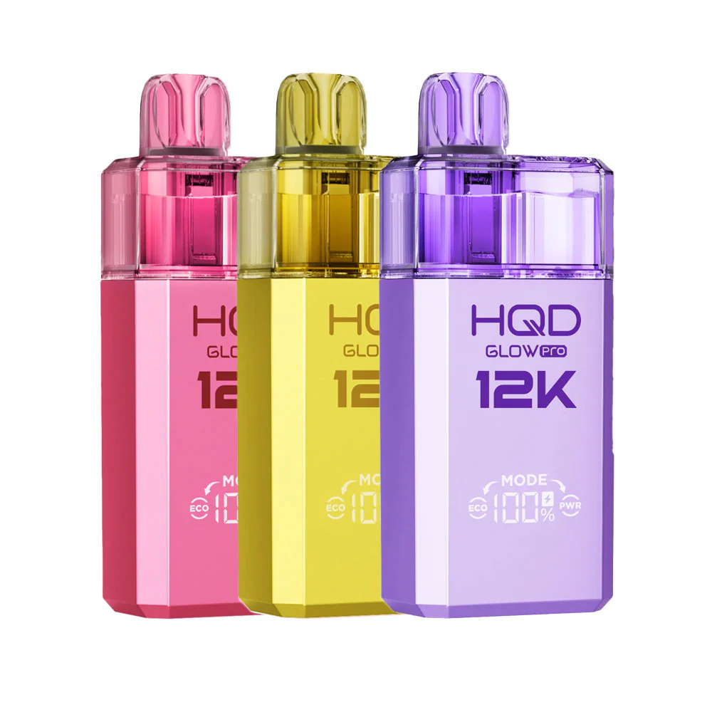 HQD Glow Pro 12K Prefilled Kit | 12,000 Puffs, 1000mAh Battery, Dual Mesh Coil (0.6Ω) | Eco & Power Modes, Adjustable Airflow, Invisible OLED Display, TPD-Compliant